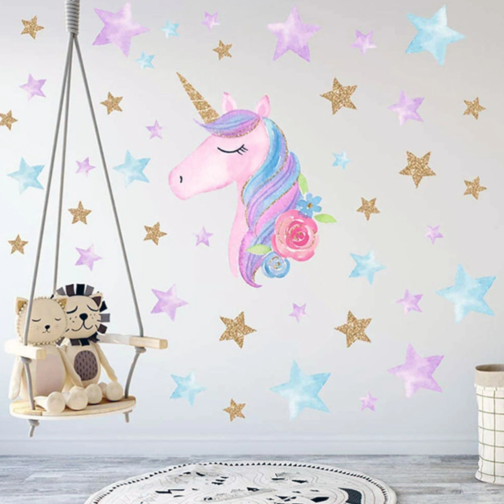 2Pcs Removable Wall Sticker Unicorn DIY Decorative Room Sticker (Assorted Color)