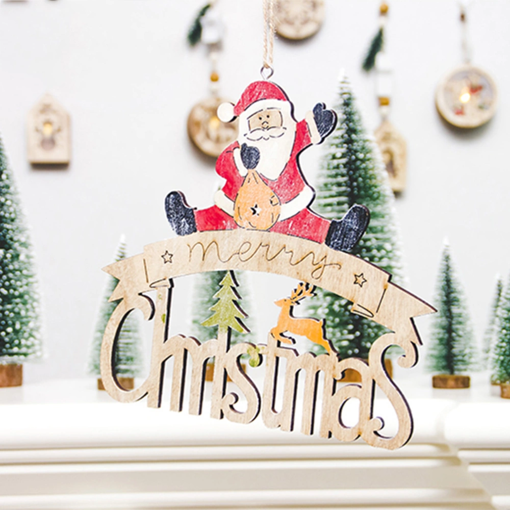 Christmas Wooden Door Hanging Pendant Colorful Paint Craft Christmas Tree Decor New Year Decoration Santa Claus Pattern