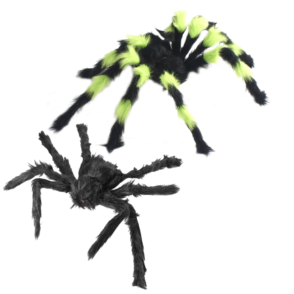 2pcs Artificial Spider Toy Spider Model Plush Giant Spider Toy Halloween Scary Decoration Party Props Tricky Toy (Random Color Spider + Black Spider) 