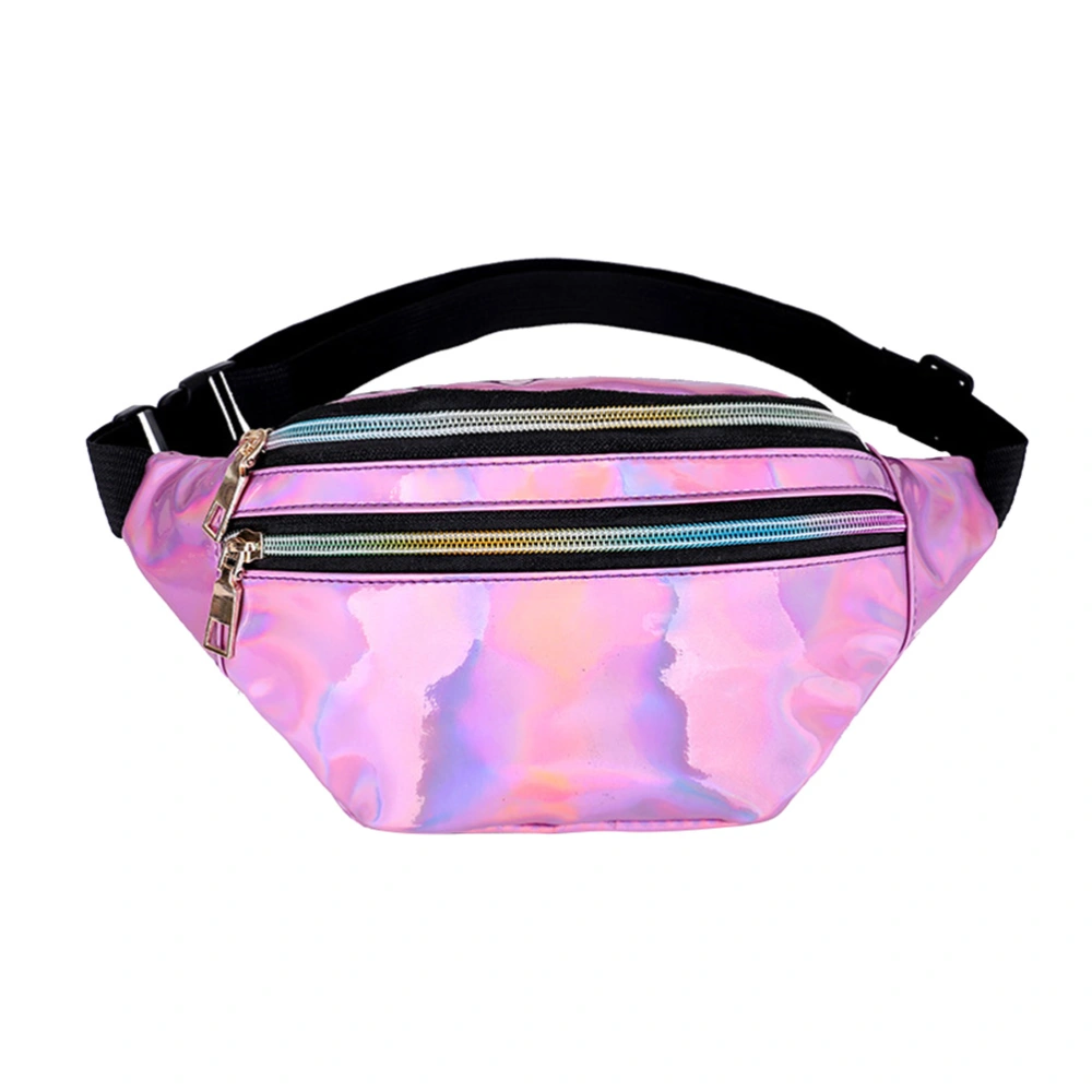 Pink Multifunctional Portable Waist Bag Fashion Stylish Chest Bag Casual Waist Pack Shiny Crossbody Bag Storage Pouch 