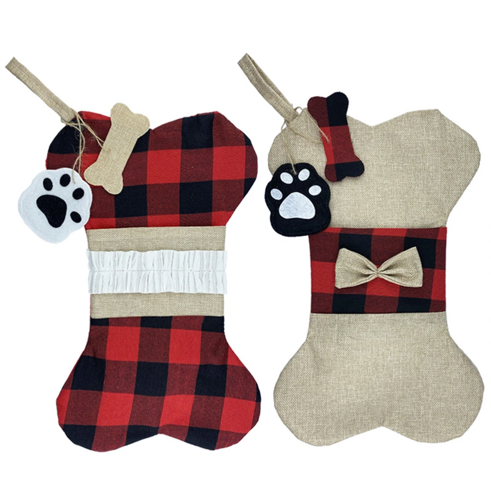 1 Set of 2 Pcs Classic Christmas Stocking Bone Shaped Socks Hanging Gift Sock