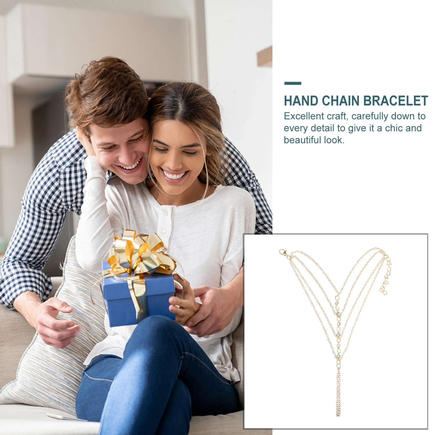 Fashion Multi Layer Hand Chain Finger Ring Bracelet Jewelry for Women and Girls