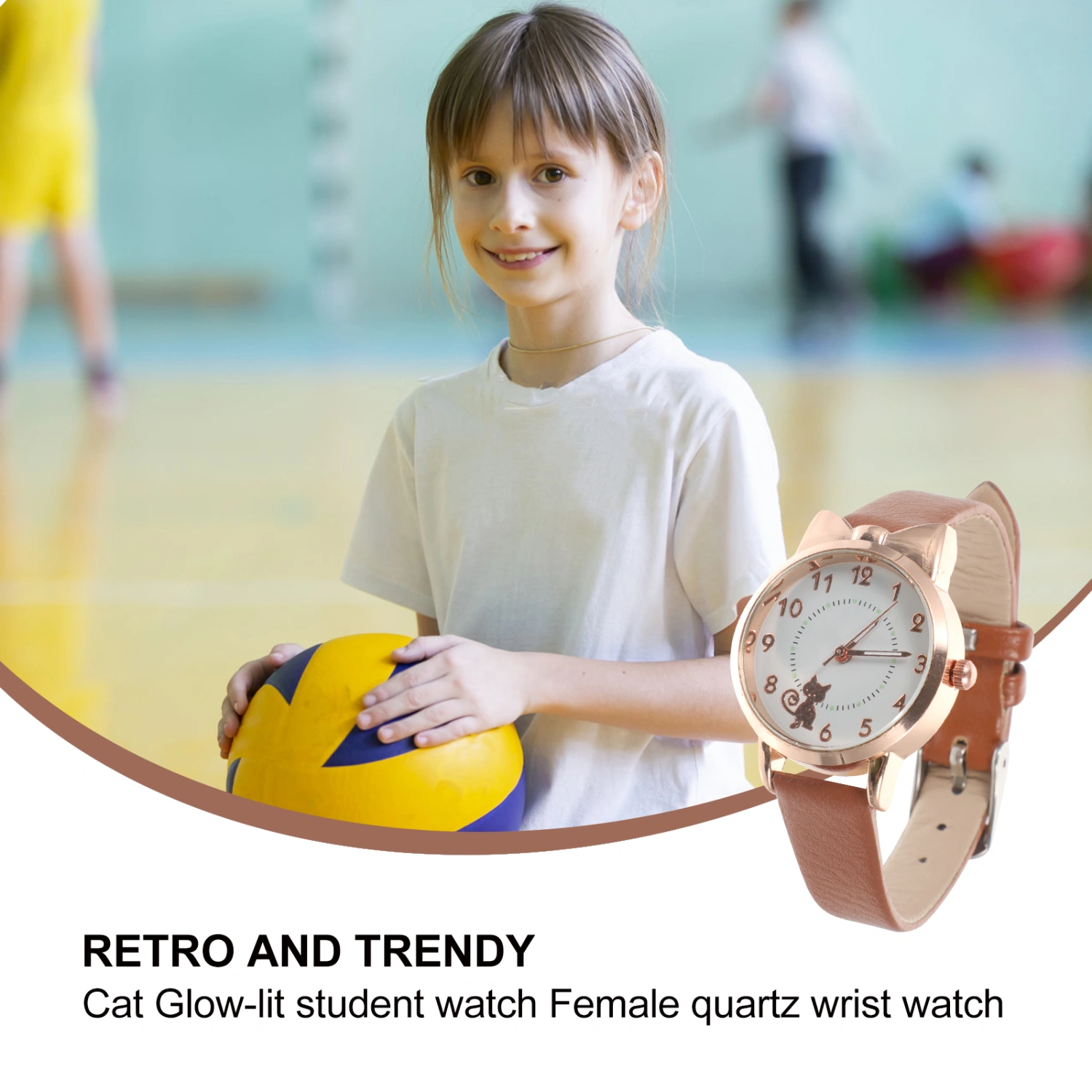 1pc Adorable Cartoon Kitten Quartz Watches Fashionable Girls Wrist Watch