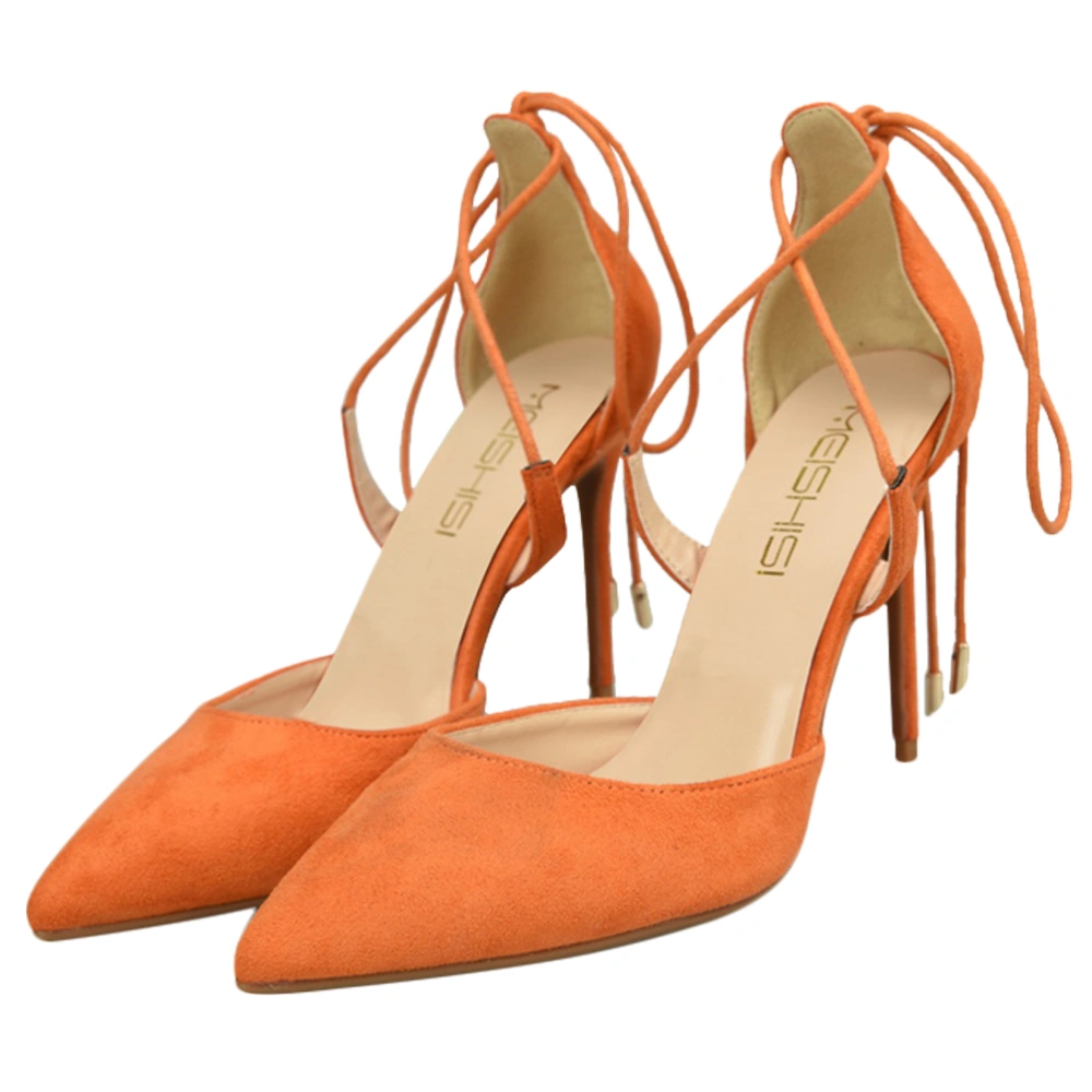 1 Pair of High Heel Shoes Fashion Cross String Strap Stiletto Lady  High Heel Shoes Sexy Thin Heel Dress Shoes (Orange, Heel 8cm, Size 37, 6.5US,4UK，37.5EU,9.2355Inch)