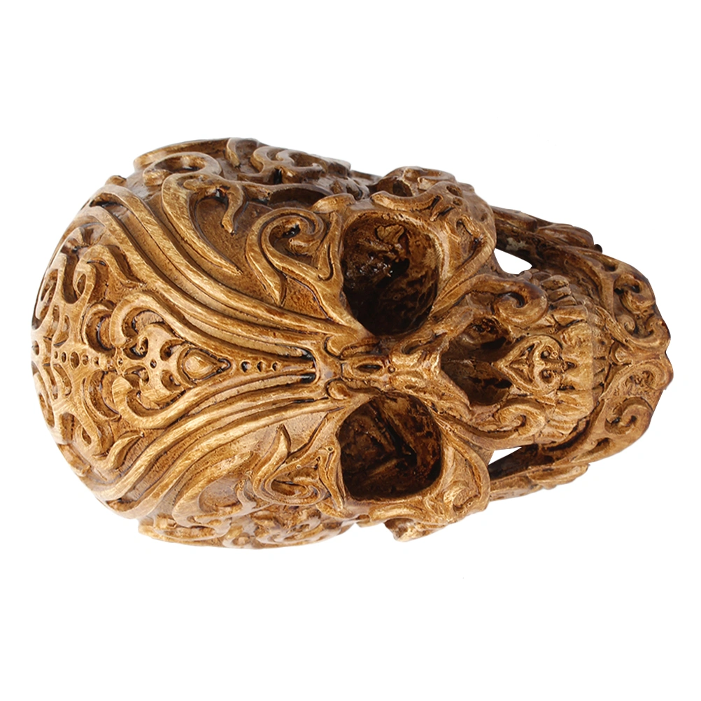 1PC Carved Skull Decorations Auspicious Clouds Skull Decor Resin Skull Head Crafts Household Halloween Adornment for Party Home (Brown)
