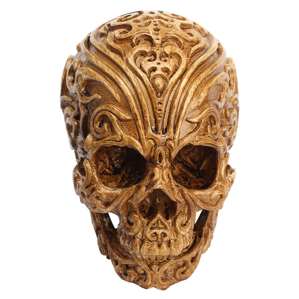 1PC Carved Skull Decorations Auspicious Clouds Skull Decor Resin Skull Head Crafts Household Halloween Adornment for Party Home (Brown)