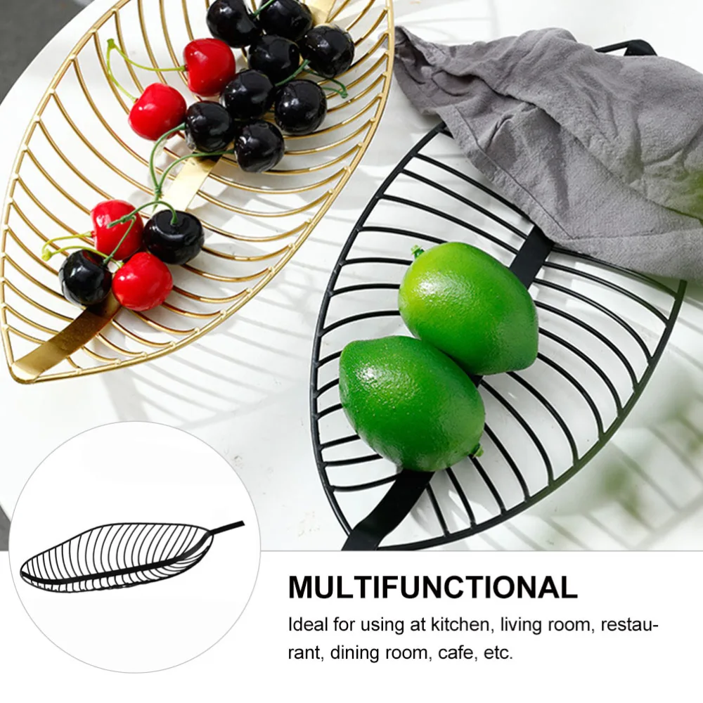 1PC Northern Europe Style Fruit Basket Metal Leaf Shaped Storage Basket (Black)