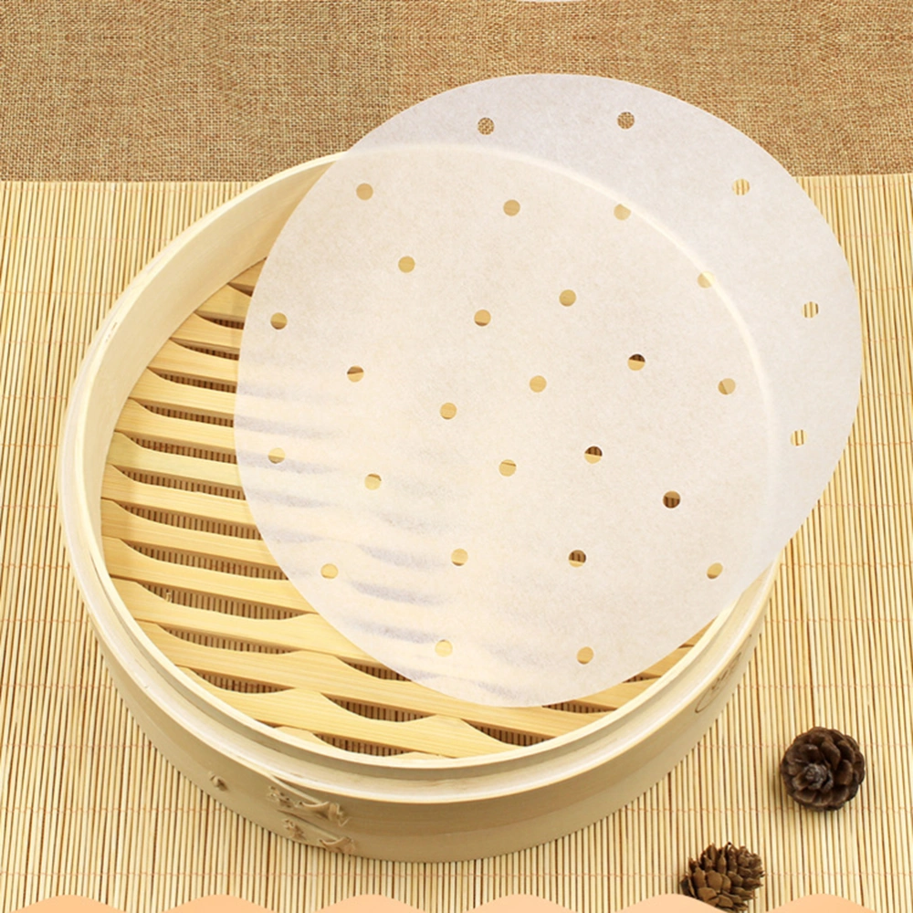 200pcs Perforated Parchment Round Steamer Paper Liners Suitable for Air Fryer Cooking Steaming Basket Vegetables Dim Sum Rice Diameter 9inch20- 23cm