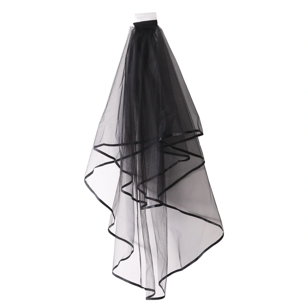 Black Ribbon Bridal Wedding Veils with Comb Elegant Veils Wedding Accessories