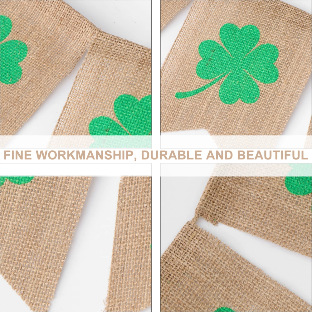 2.8 Meters Shamrock Burlap Banners Green Clover Bunting Garland Swallow-tailed Flags For St. Patrick's Day Decorations St Paddy's Decor