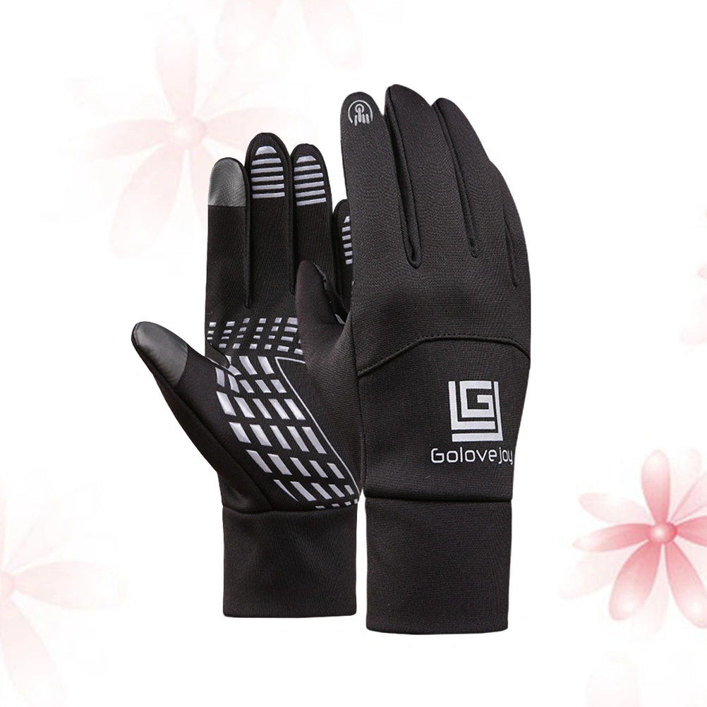 Outdoor Gloves Thicken Warm Wind-proof Suede Gloves Screen Touch Waterproof Gloves for Hiking Camping Cycling Fishing - Size L (Black)