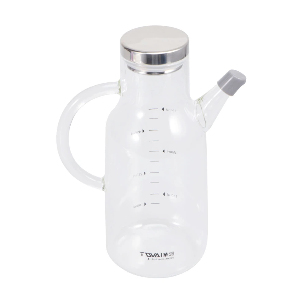 Portable Borosilicate Glass Oil Can Leakage-proof Sauce Jar Sauce Cruet (Stainless Steel Cover x 550ML)