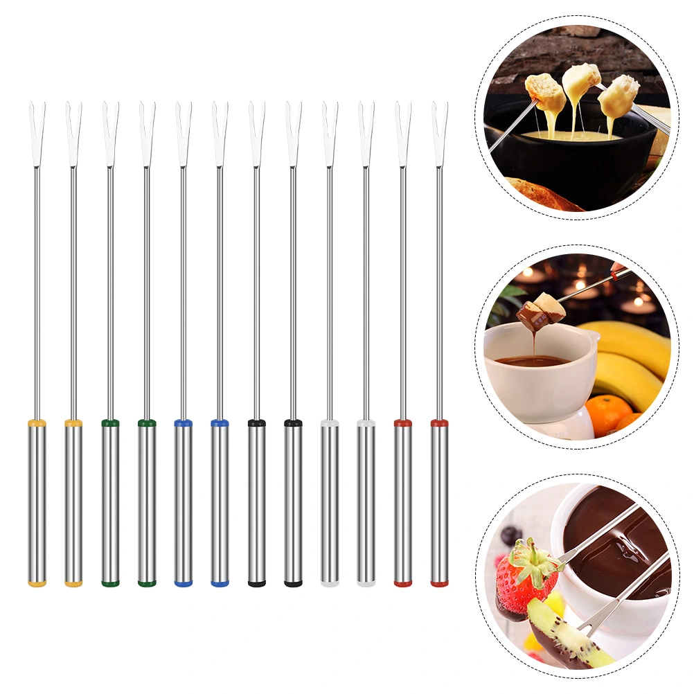 12Pcs Kitchen Stainless Steel Cheese Forks Exquisite Fruit Forks Household Food Forks