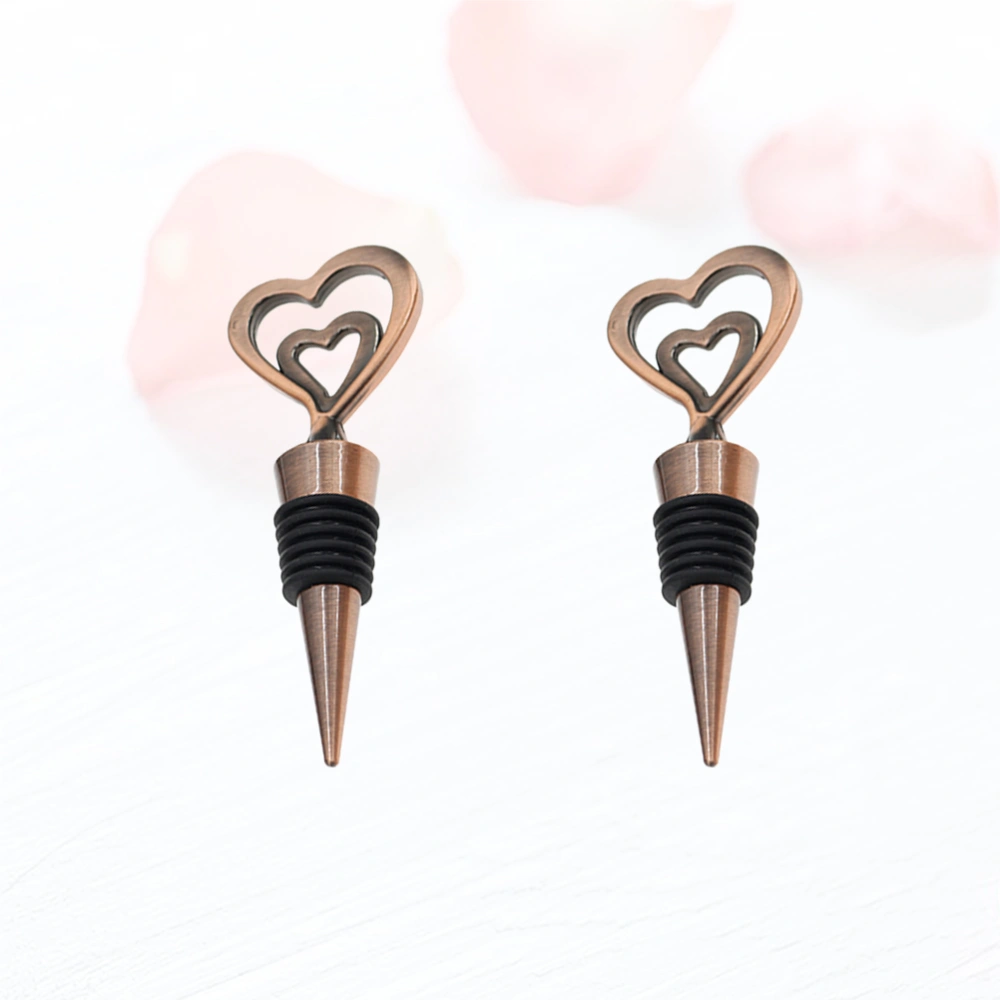 2pcs Metal Wine Bottle Stopper Creative Wedding Gift Stylish Valentine Day Wine Bottle Plug for Home Bar Use (Bronze, Heart to Heart)