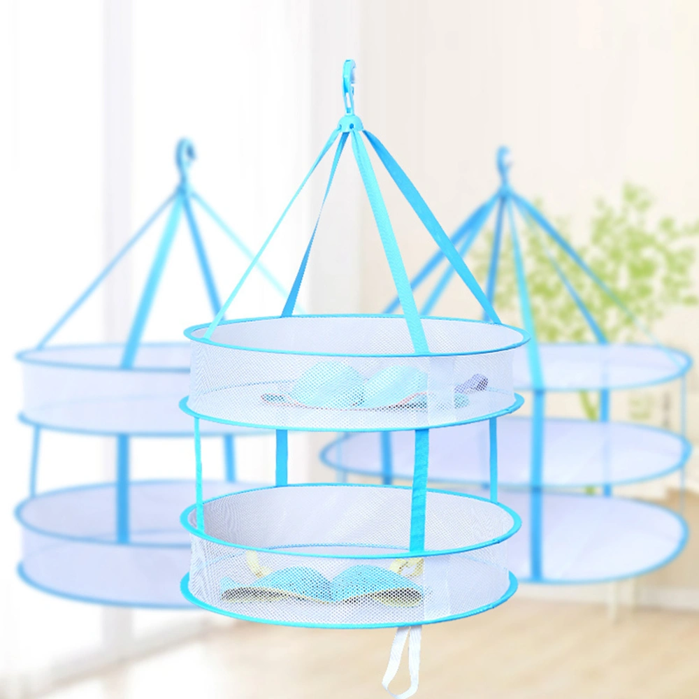 2 Tier Folding Drying Rack Mesh Clothes Hanging Dryer Clothes Basket Nets for Underwears Baby Garments Doll Pillow Plush Toys(Random Color)