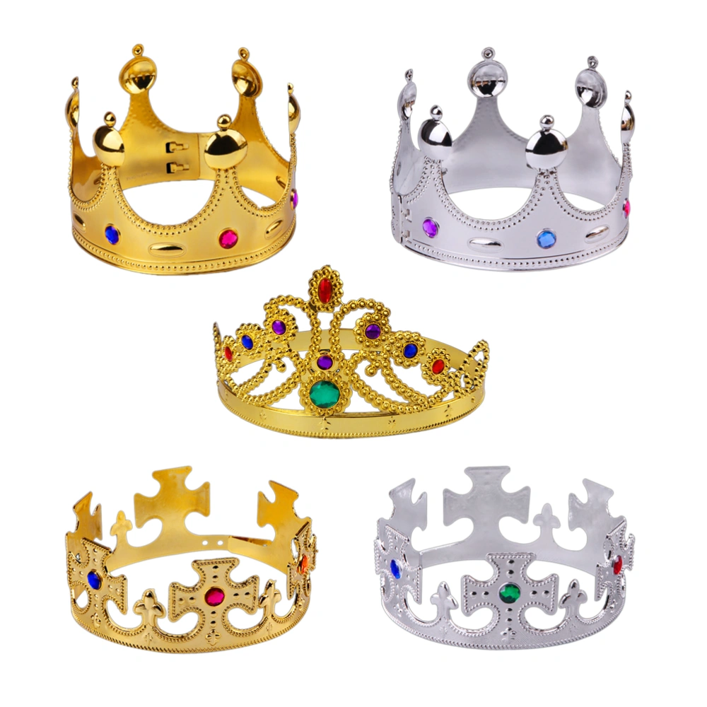 2 Pcs Halloween Party Golden King Crown Plastic Plating Monarch Crown Antique Royal Medieval Crown Theater Halloween Prop Birthday Party Favors