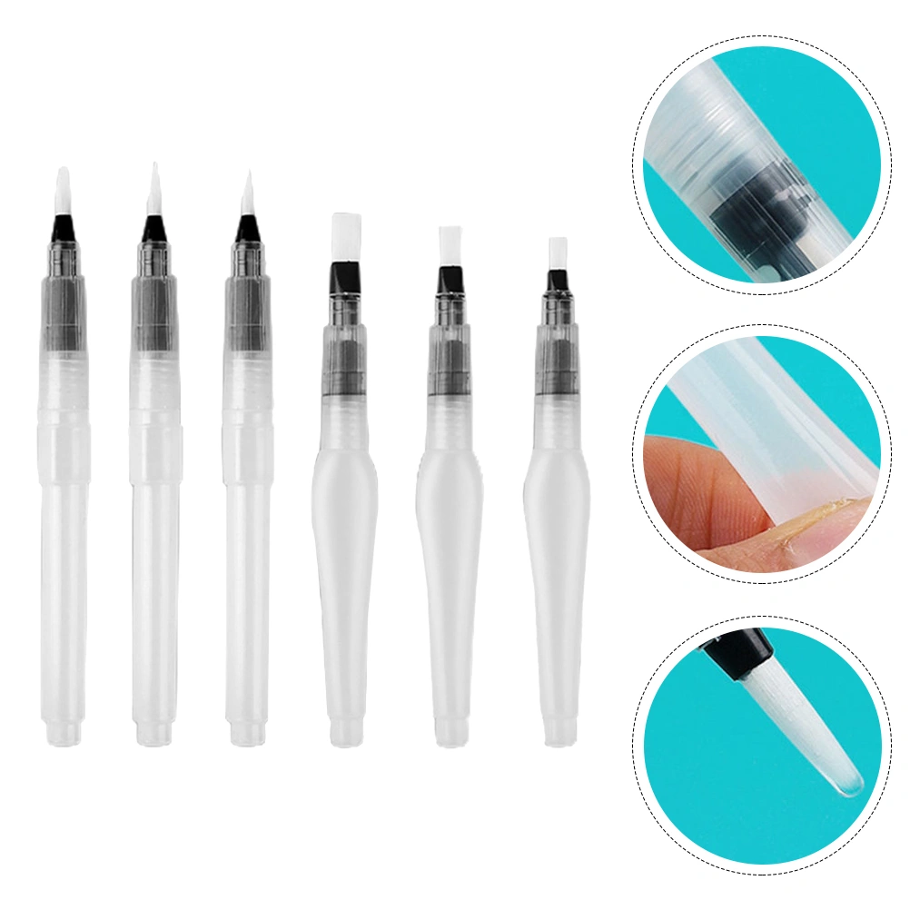 6Pcs Water Brush Pens Watercolor Paint Pens Painting Pens Practical Paintbrushes