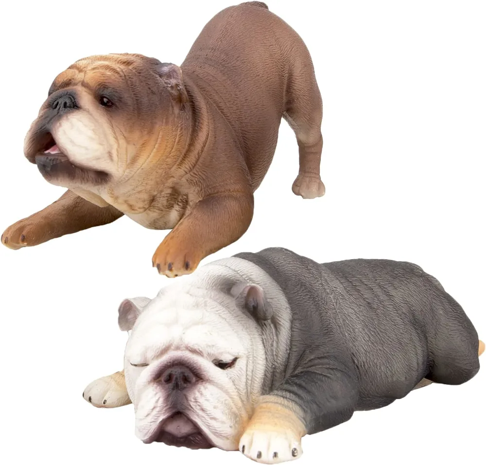 2Pcs Simulation Dog Model Bulldog Statue Animal Figurine Realistic Dog Figurine Simulation Puppy