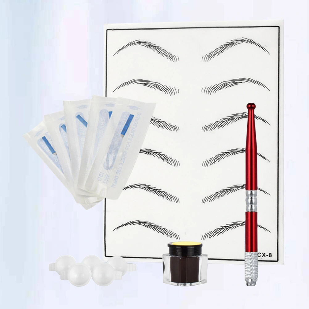 Eyebrow Microblading Kit Pen Pigment Rings Eyebrow Practice Skin Eyebrow Blades Permanent Eyebrow Tool (Red WMTZ0072_05)