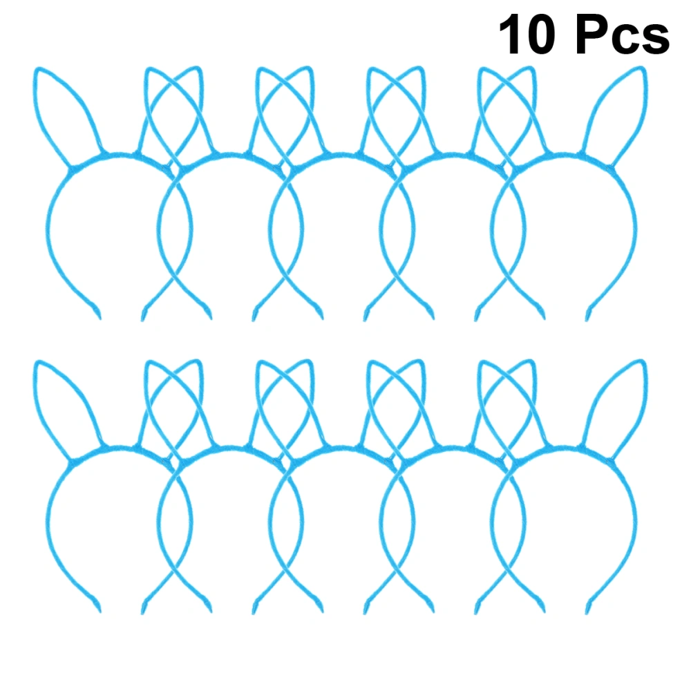 10pcs Plush Rabbit Ear Headbands Adorable Hair Hoops Hair Accessories for Kids Girls (Blue)