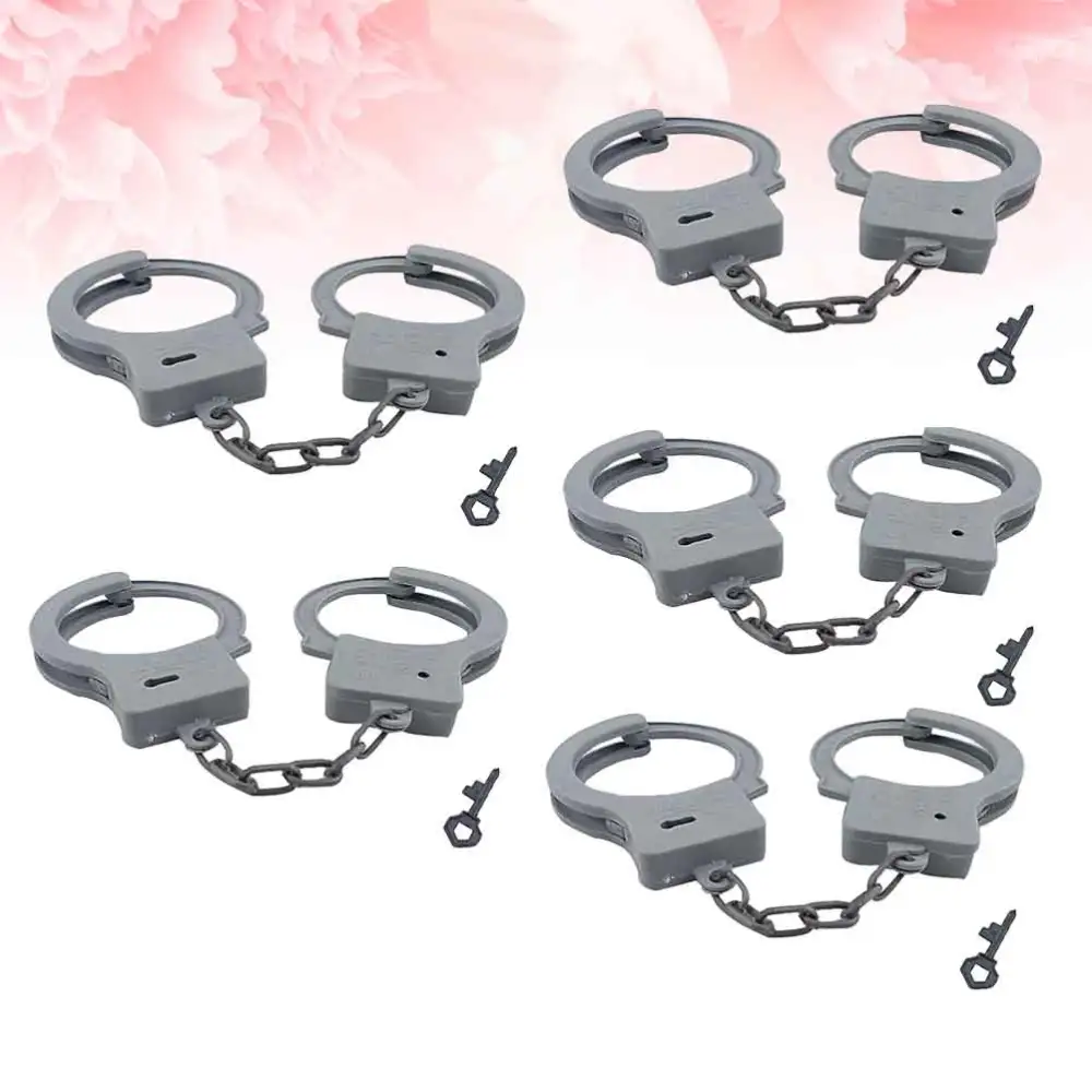 1 Set of Cosplay Police Props Plastic Handcuffs Pretend Play Props Kids Role Play Toy Grey