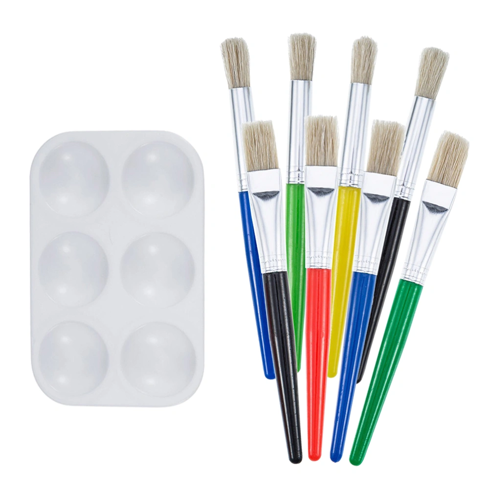 Bristle Paint Brushes Set Acrylics Watercolor Paintbrush Drawing Brushes Painting Kit for Students Artists (4pcs Flat Brush and 4pcs Round Brush and 1pc Palette)