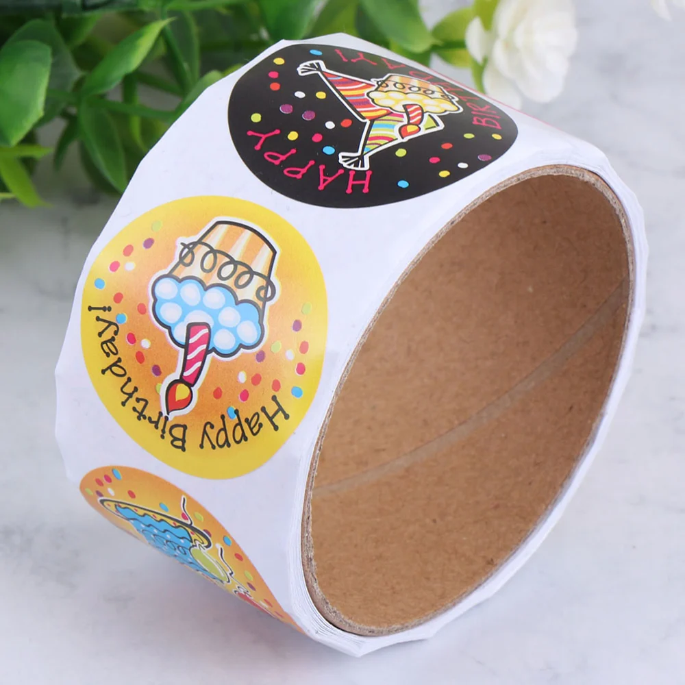 3 Roll/300 Pcs Colorful Fun Birthday Stickers Paper Bag Seal Supplies for Kids Party Favors Creative Reward Gift