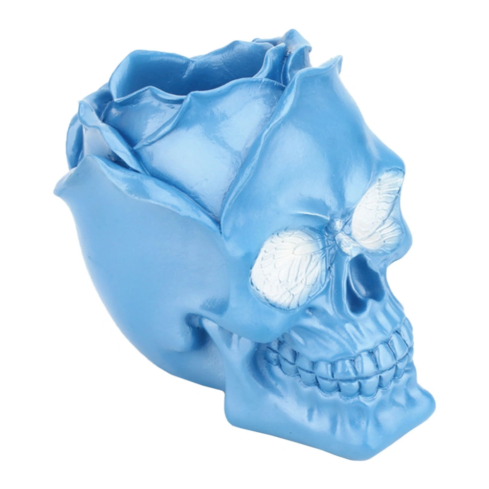 1Pc Skull Shape Storage Container Decorative Pen Holder Desktop Organizer Blue