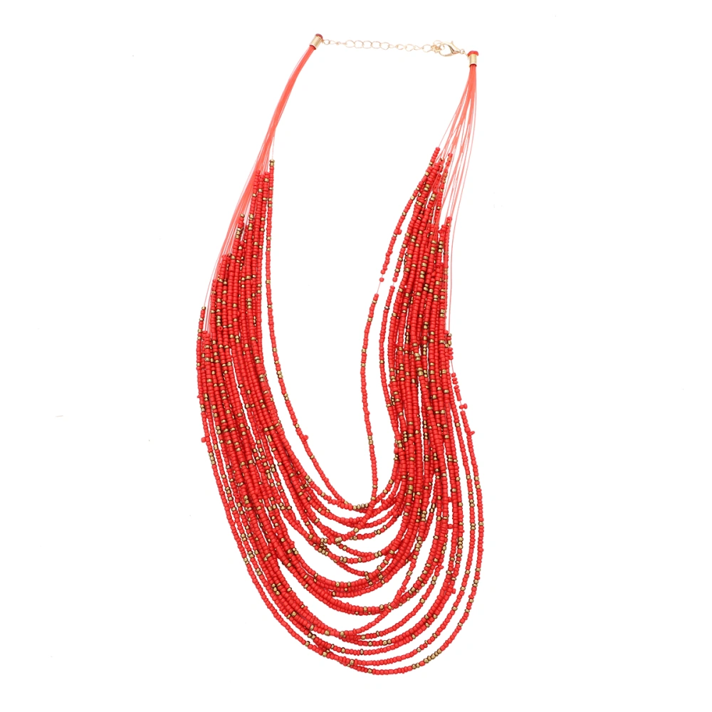 Retro Beads Necklace Fashion Exaggerated Beads Neck Pendant Multi-layer Neck Chain Creative Necklace (Red)