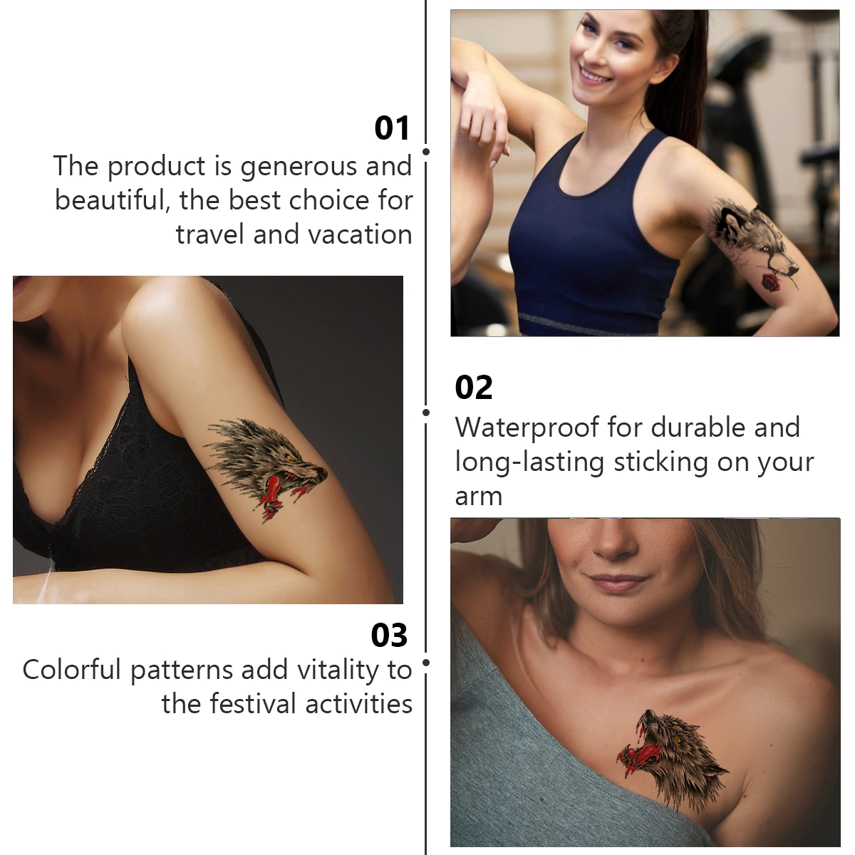 6pcs Fake 3D Tattoos Realistic Temporary Sticker Decor Party Favors for Adults