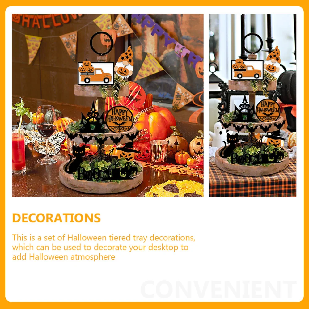 1 Set of Halloween Tier Tray Adorns Halloween Desktop Decorations for Party Supplies