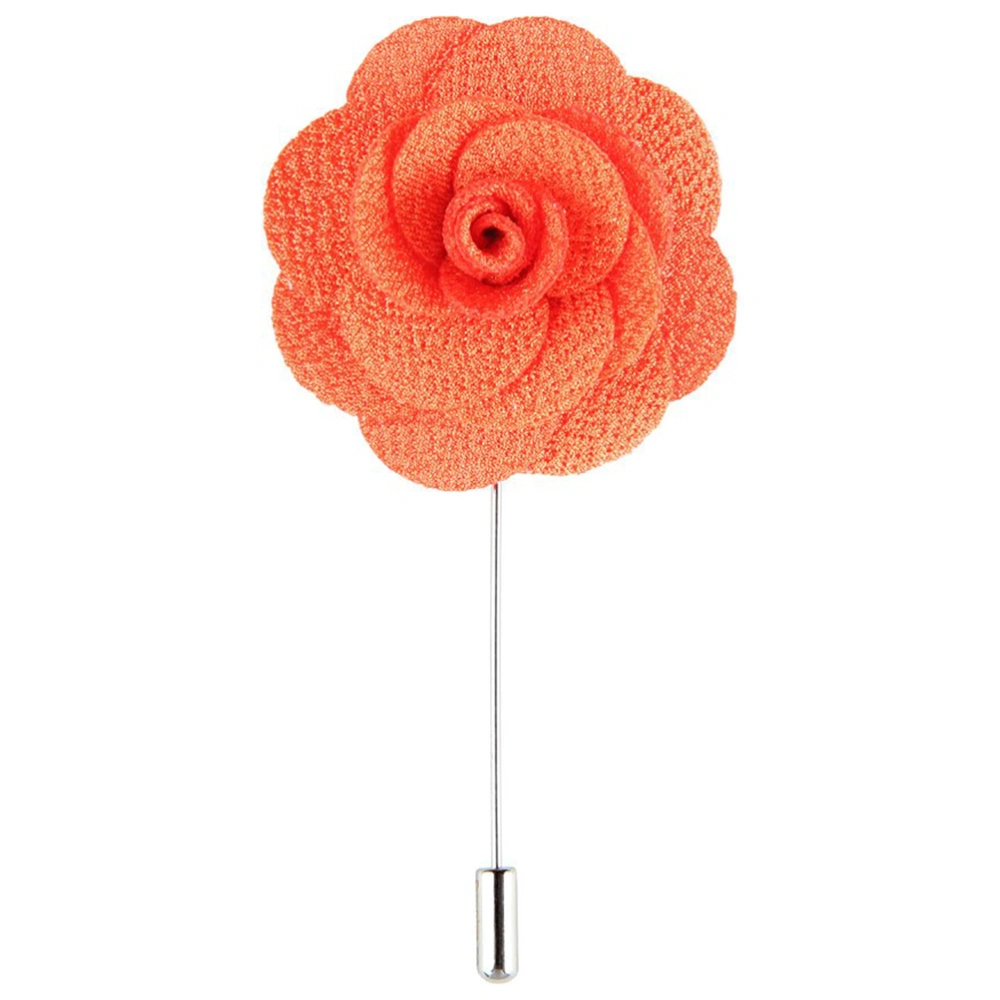 Men Handmade Camellia Boutonniere Lapel Tie Pin Brooch (Orange)