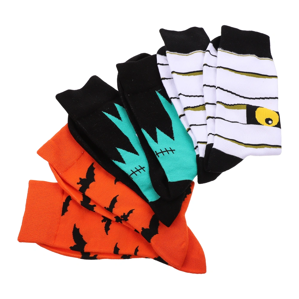 3 Pairs Halloween Mid-calf Socks Pumpkin Pattern Socks (Assorted Color)