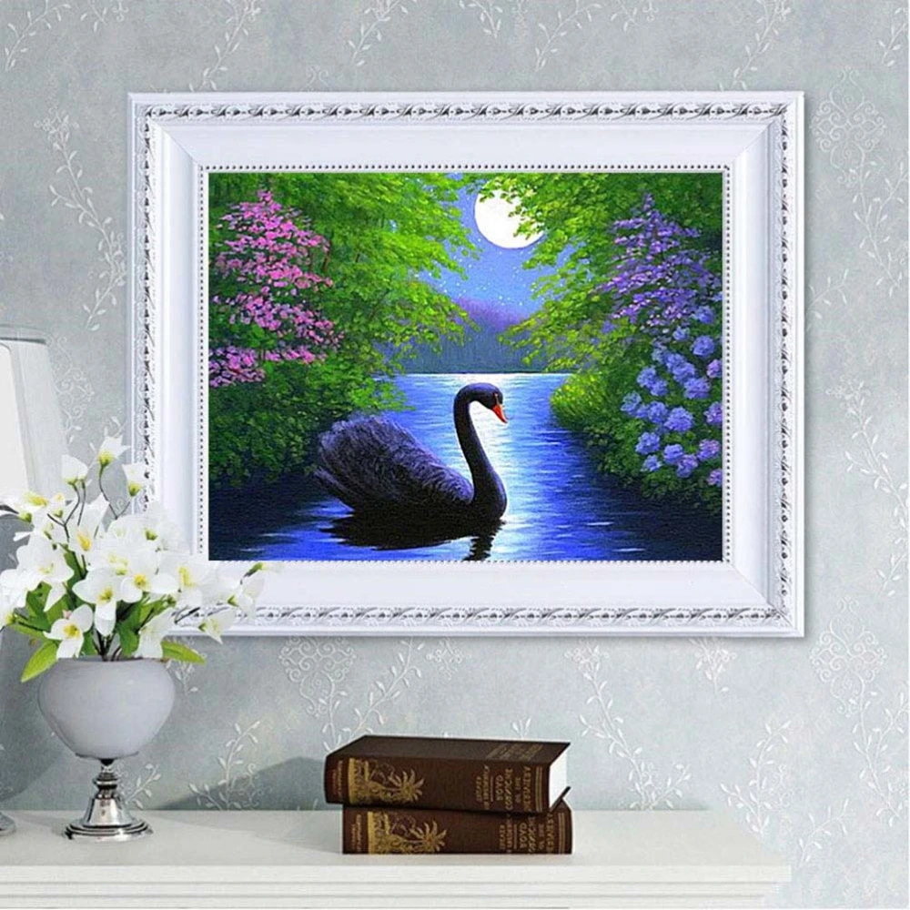 5D DIY Unframed Diamond Embroidery Painting of Sawn Swimming at Night Handmade Cross Stitch Printing Craftwrok