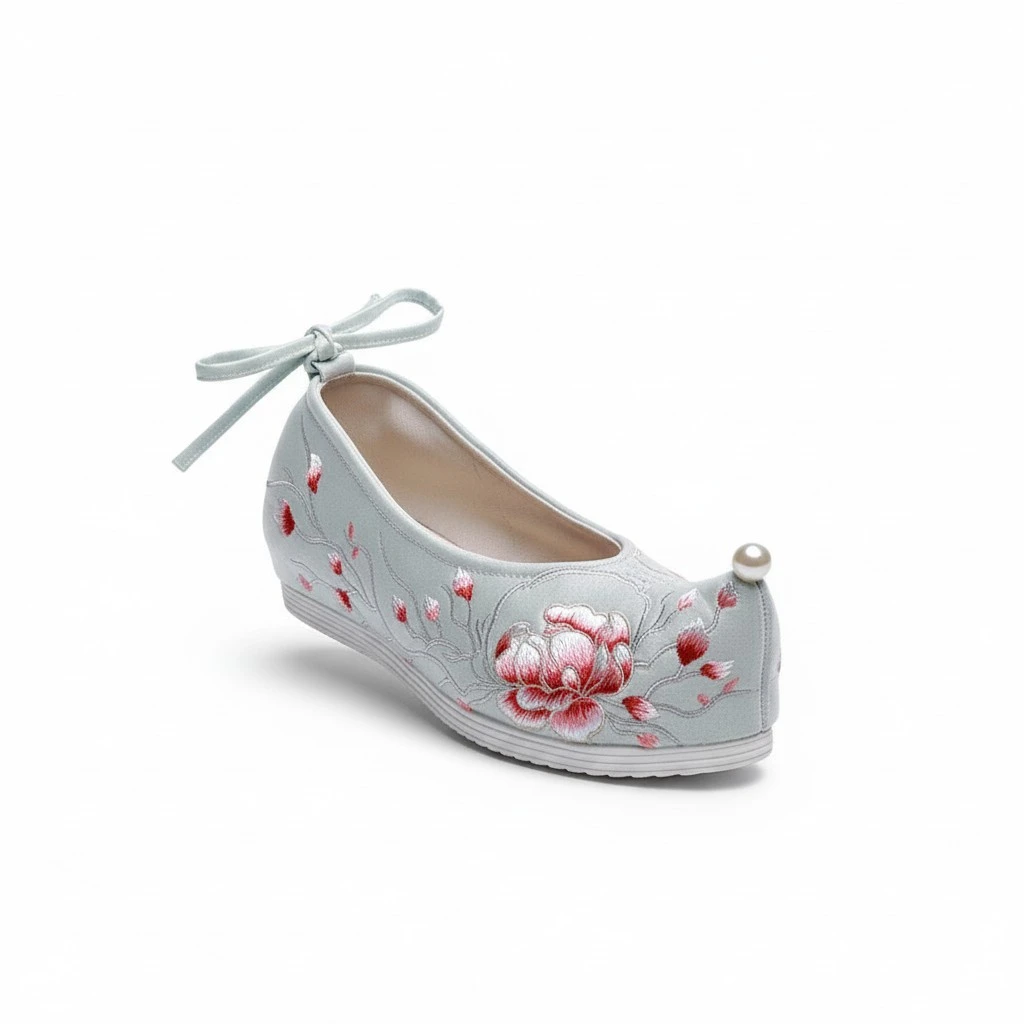 1 Pair Chinese Style Embroidery Slippers Fashionable  Wedge Heel Hanfu Shoes