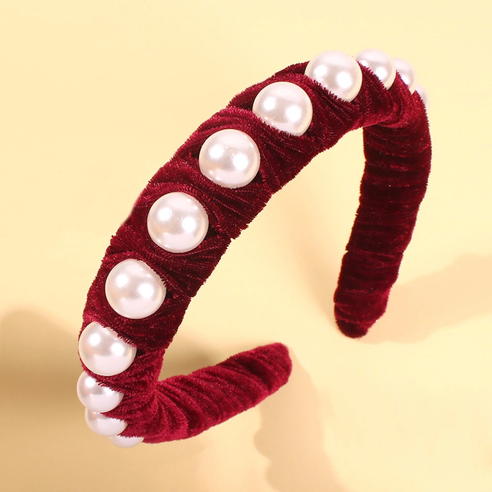 1pc Hair Artificial Pearl Headdress Attractive Hair Band Hair Accessory for Party Date Daily Wine Red