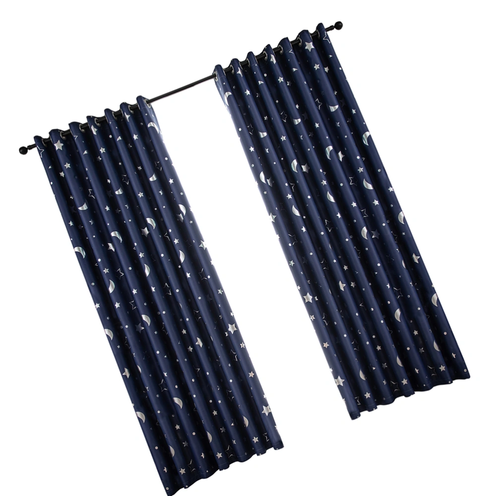 1 Pc Simple Fashion Window Curtain Silver Stars Moon Blackout Curtain Heat Insulation Punching Curtain - 100x130cm (Navy)