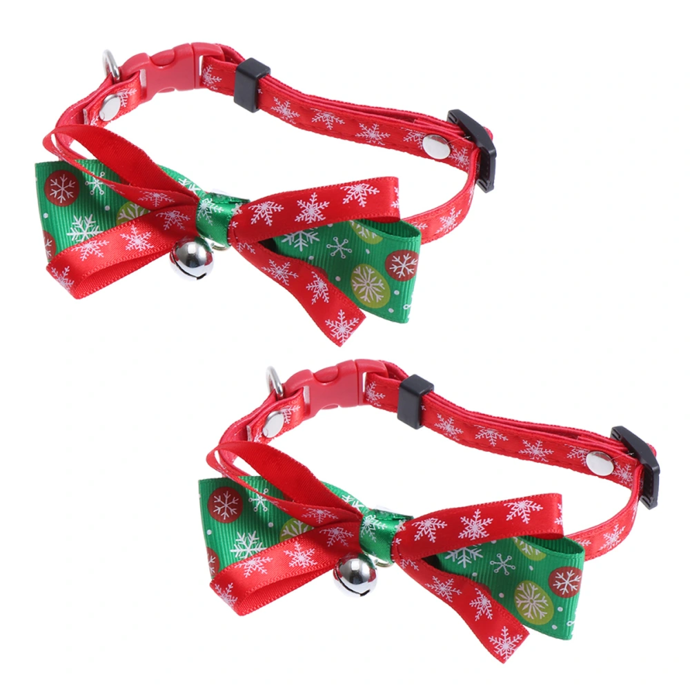 2pcs Christmas Pet Collar Bow Tie Collars Bow-knot Adjustable with Bell For Dogs Puppy Pet Supplies Size M