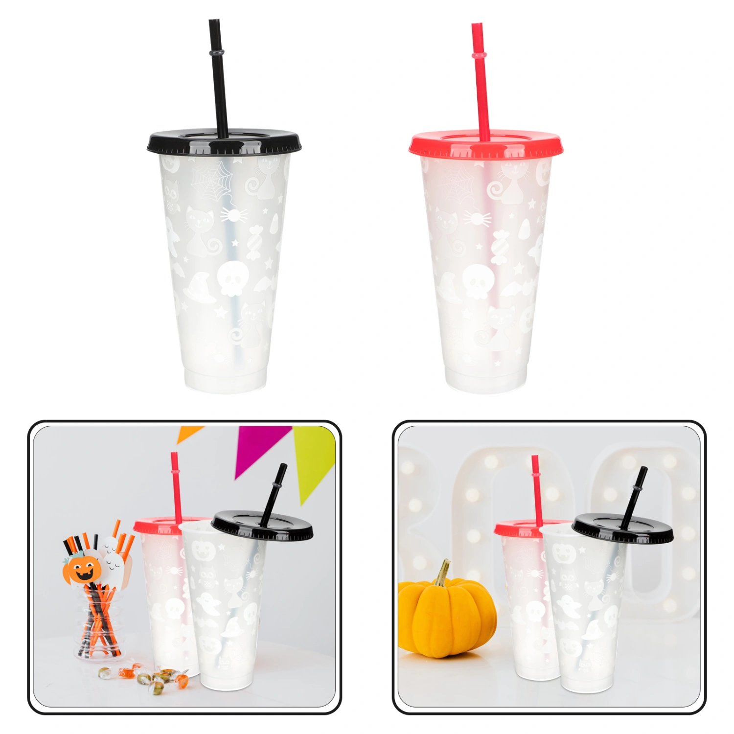 2pcs Halloween Theme Color Change Water Cup Multi-function Beverages Juice Storage Cup