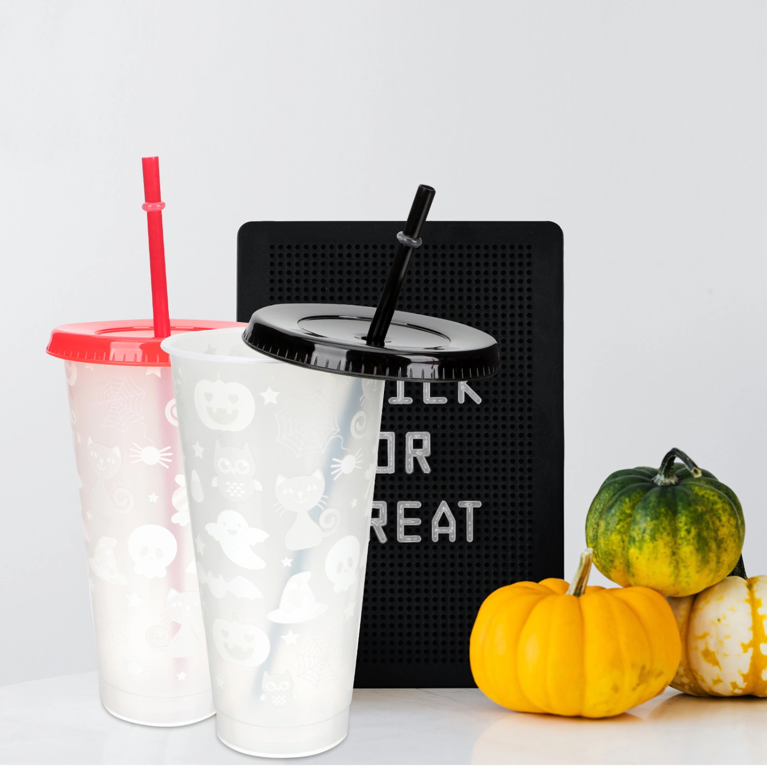 2pcs Halloween Theme Color Change Water Cup Multi-function Beverages Juice Storage Cup