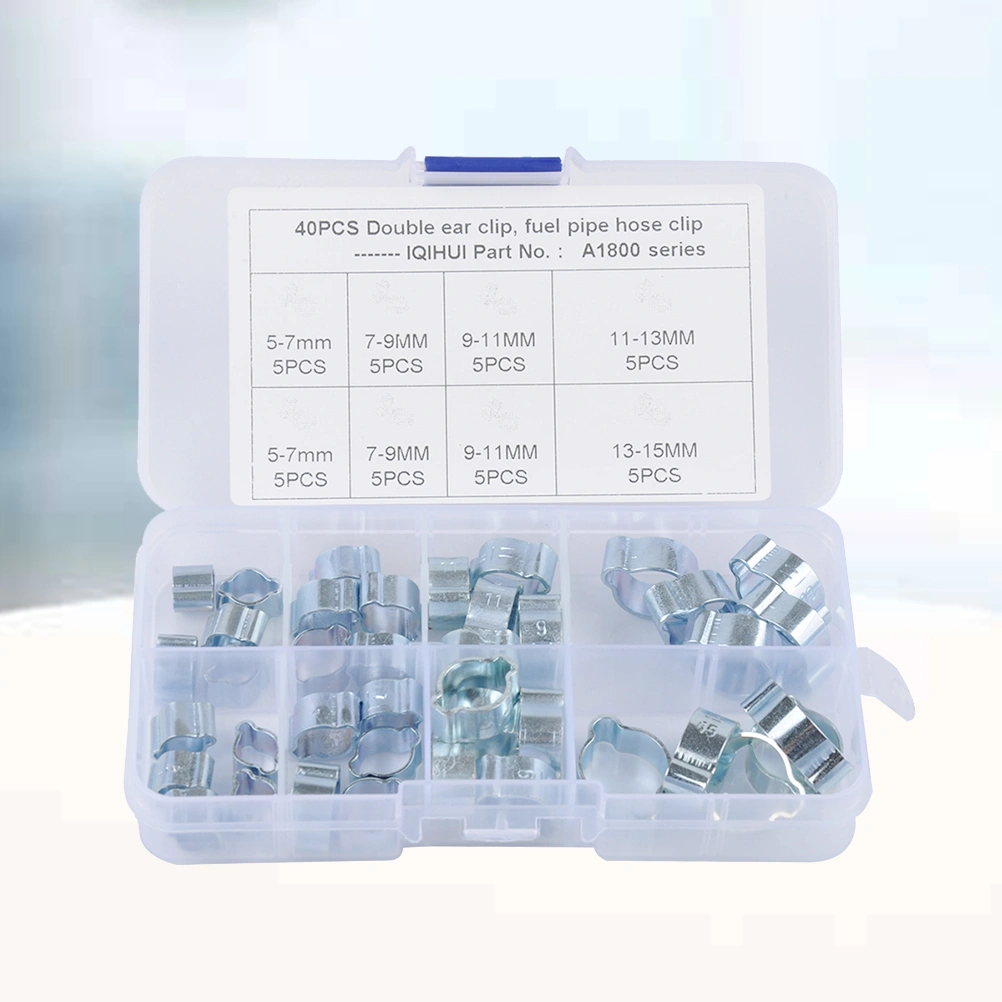 40Pc 5 Specifications Double Ears Hose Clips Water Fuel Air Tube Clamps Zinc Plated Assortment Clamps