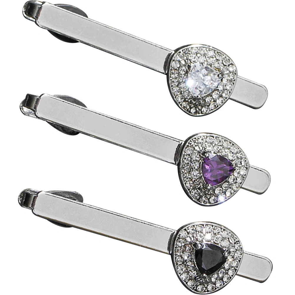 3pcs Men Tie Clips Business Tie Bars Clips Bling Gemstone Necktie Tie Clips
