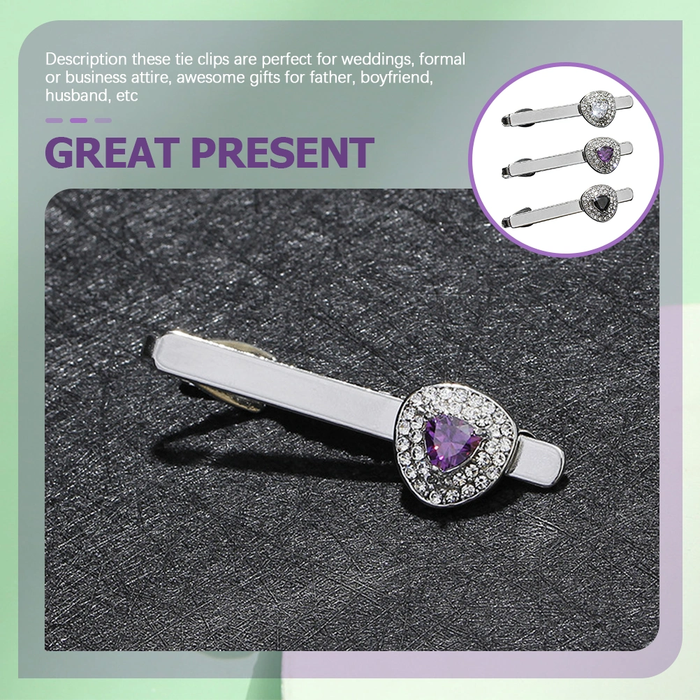 3pcs Men Tie Clips Business Tie Bars Clips Bling Gemstone Necktie Tie Clips
