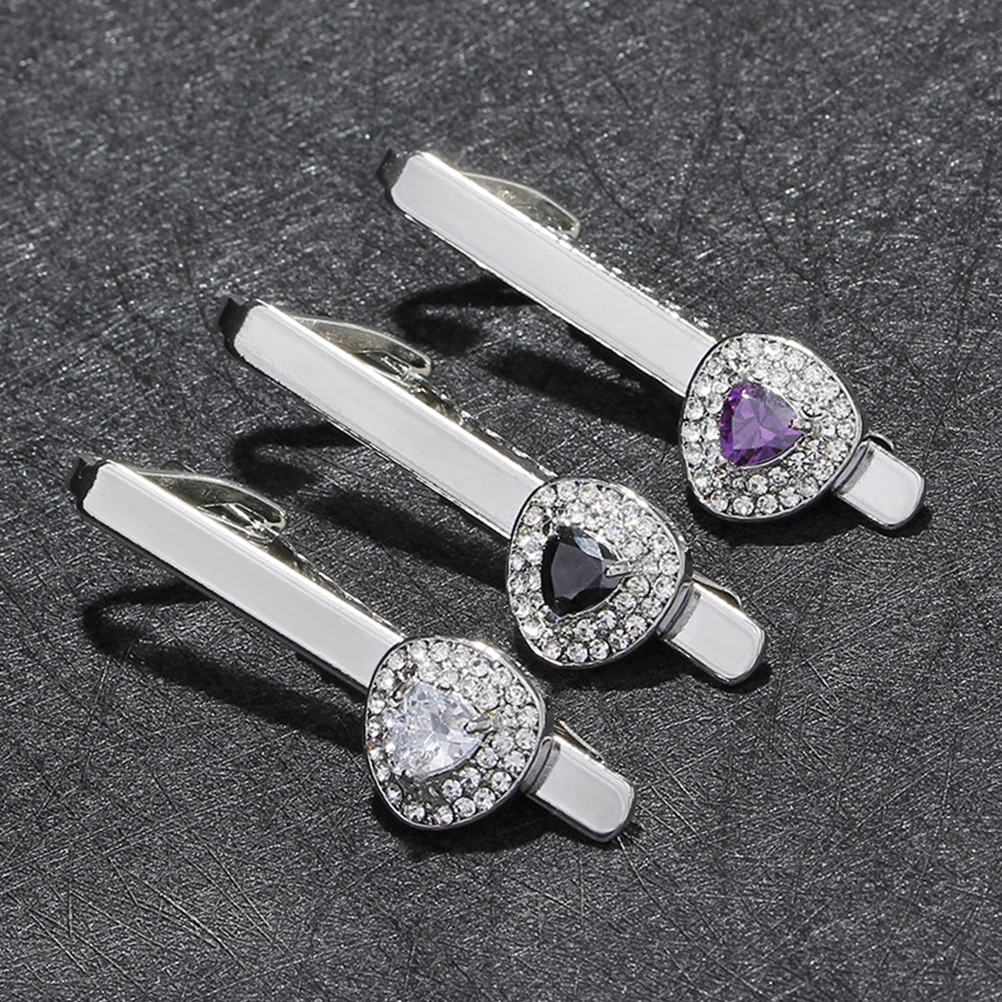 3pcs Men Tie Clips Business Tie Bars Clips Bling Gemstone Necktie Tie Clips
