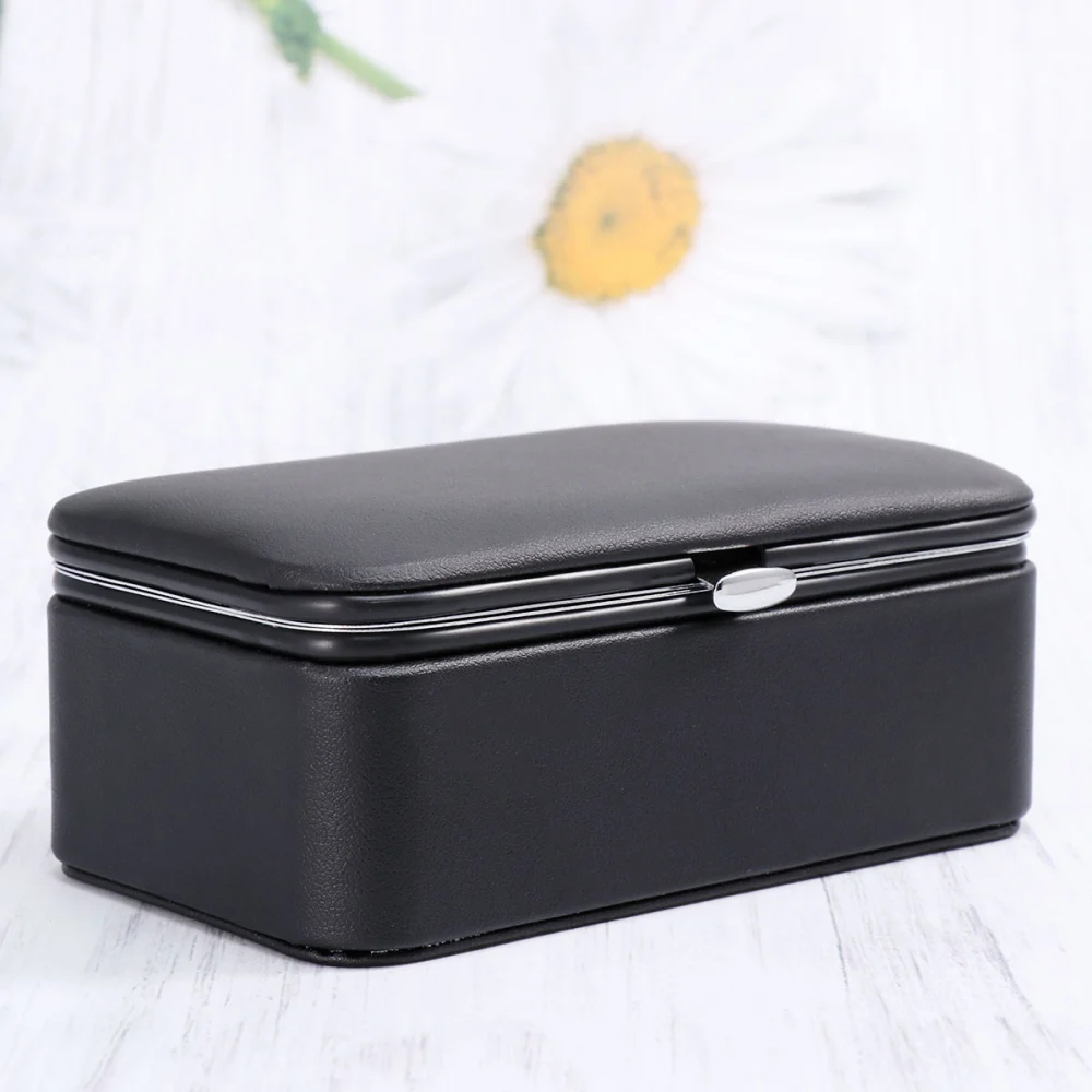 Portable Jewelry Storage Box Multi-functional Jewelry Case PU Leather Organizer for Rings Earrings Ear Studs (Black)