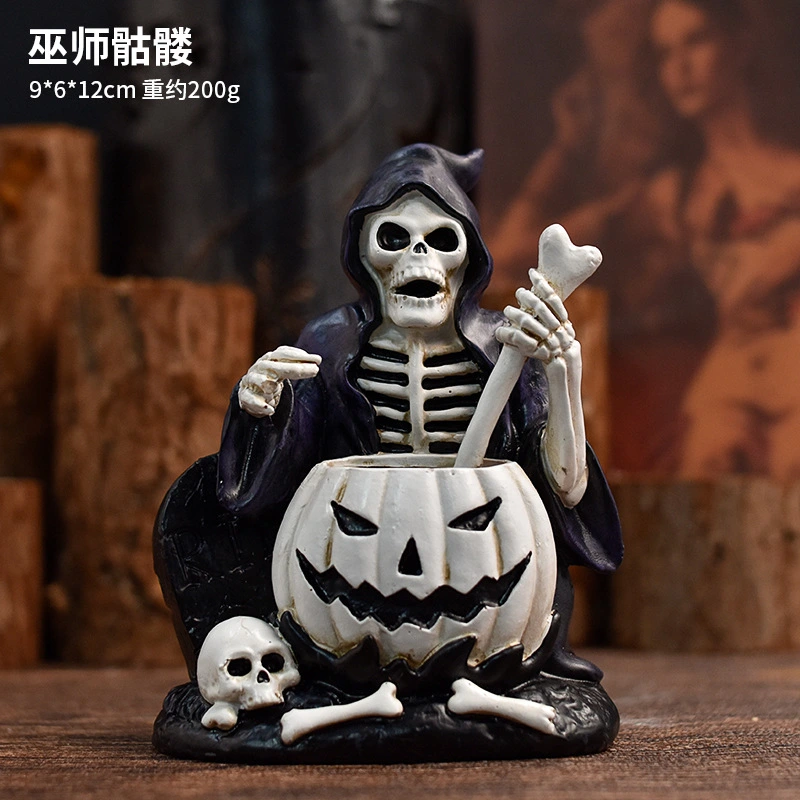 Halloween Skeleton Decoration Creative Witch Skeleton Statue Haunted House Skeleton Ornament