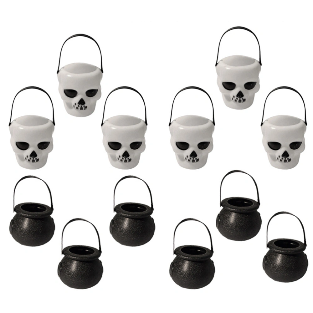 11pcs Skull Shaped Cabas Handheld Candy Bucket for Halloween Party Hanging Props