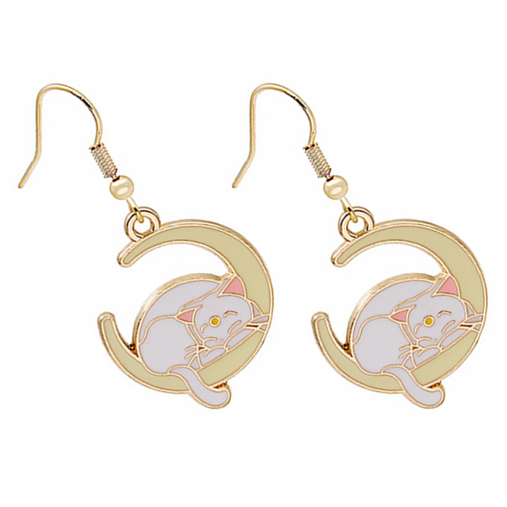 1 Pair Fashion Moon Cat Earrings Adorable Dangle Earrings Cartoon Earrings