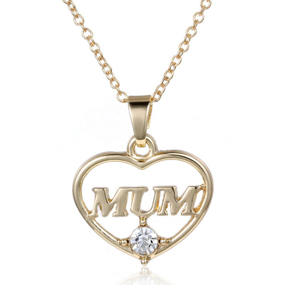 Women Ladies Mum Style Rhinesotne Pendant Necklace Chain (Golden)