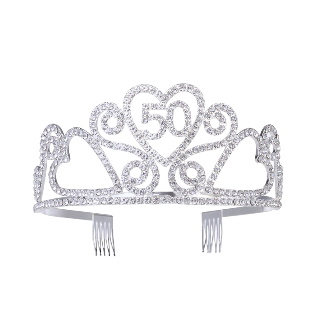 Women 50th Birthday Tiara Crystal Rhinestone Birthday Tiara Queen Crowns Headband with Hair Combs Clip for Mother's 50th Birthday Party Decorations